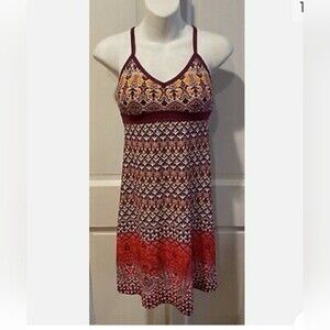 Athleta M Swim Dress Bodycon Shelf Bra Maroon Multi Color Cruise Wear